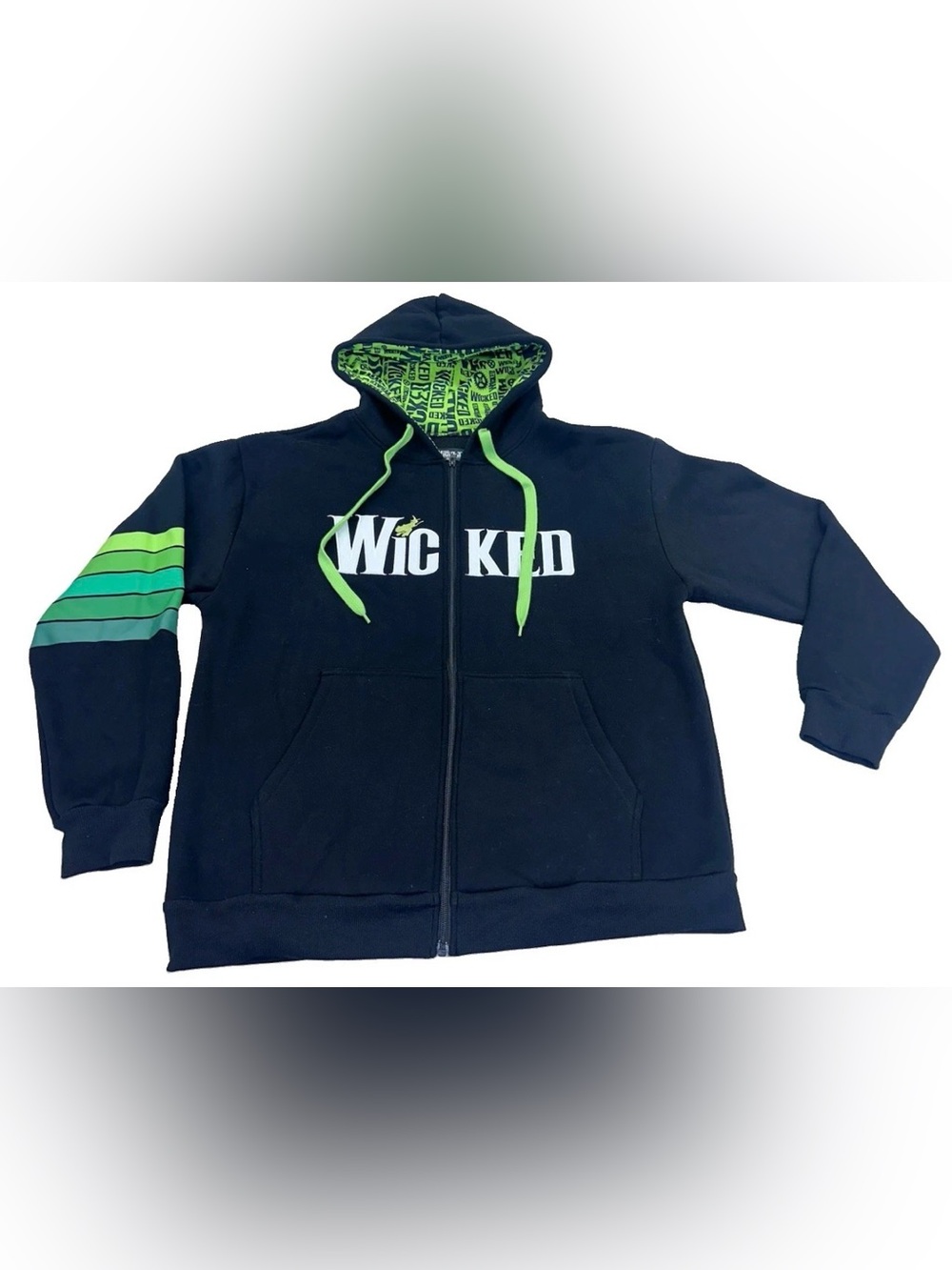 Wicked Broadway Musical Black Fleece Zip-Up Hoodie with Green Accents Size L